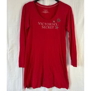 Victoria's Secret Red Cotton Blend Long Sleeve Jeweled Nightgown Medium